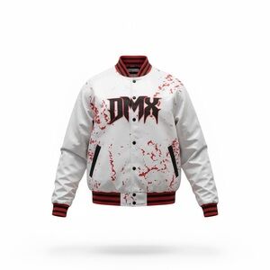 DMX White and Red Splatter Bomber Jacket